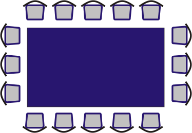 Oblong table, with chairs to all sides