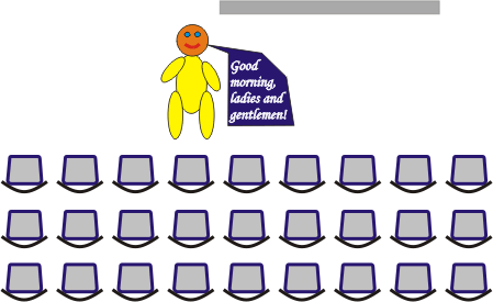 Chairs in rows, all facing in the same direction, speaker at front