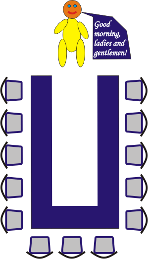 U shaped table formation with chairs to 3 sides